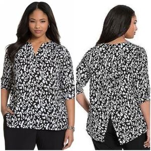 Lane Bryant Black & White Animal Print Split Back Flowy Blouse Top Size 18/20
